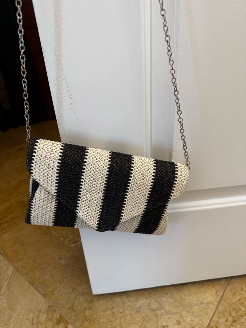 Striped Black and White Crossbody Clutch